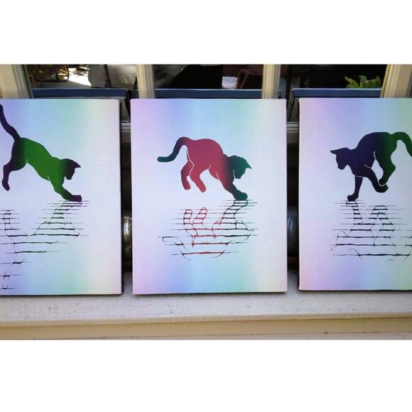 Rainbow Cats triptych three (3) panels, Giclee, Canvas Wall Art Movie Prop Art - Picture 2 of 9